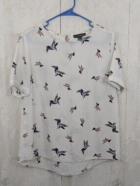 Primark: Short Sleeve Blouse White/Birds - Size 8 US Women